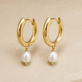 Metatrimdaily™ Pearl Drop Gold Hoop Earrings