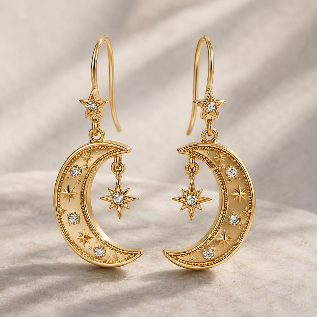 Metatrimdaily™ Celestial Moon & Star Drop Earrings