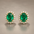 Metatrimdaily™ Emerald Halo Statement Stud Earrings